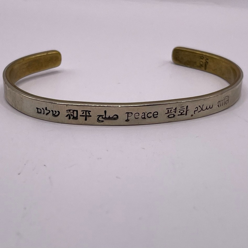 Peace in Many Languages Mixed Metal Cuff Bracelet